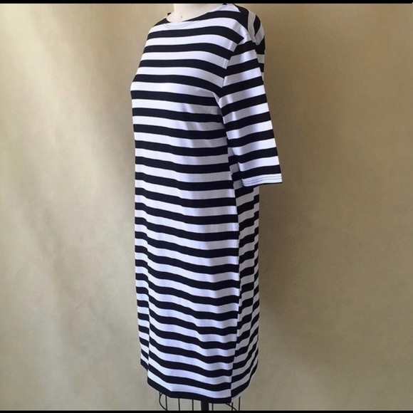 Black White Stripe Sheath Dress Casual 3/4 Sleeve - Picture 3 of 3